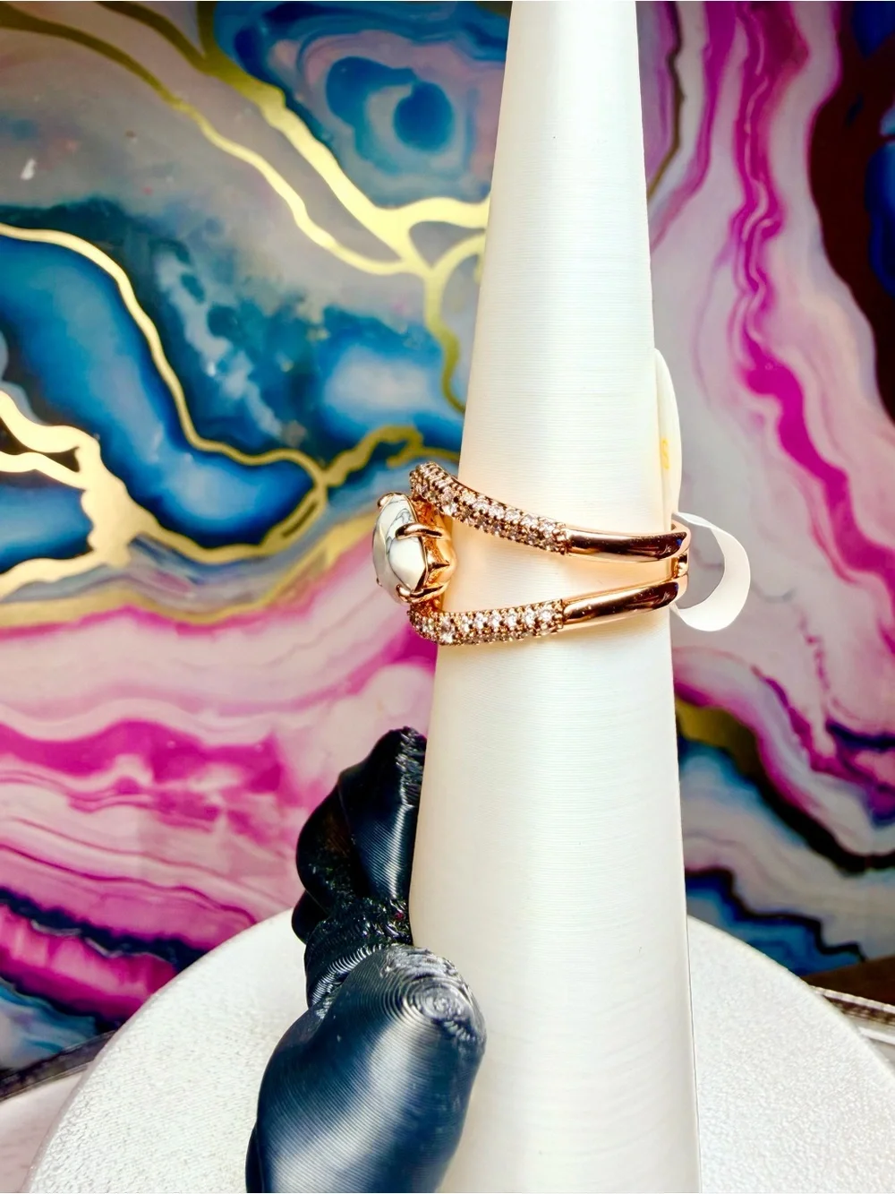 Bomb Party Ring “Electric Icon” - Howlite on Rose Gold, Size 7 RG48270